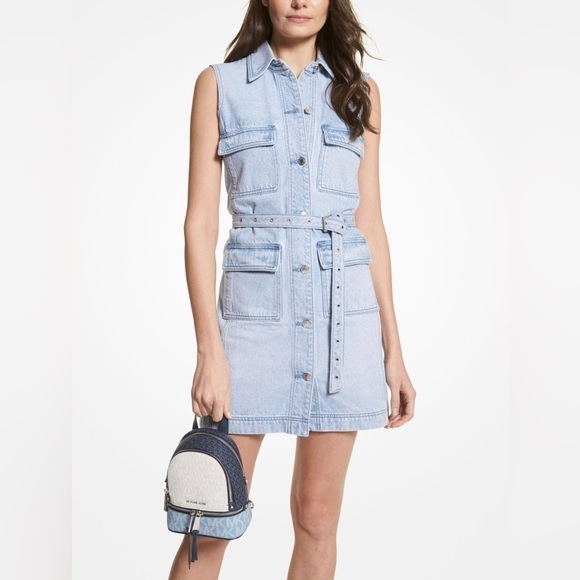 Michael Kors Rhea Mini Color-Block Logo Backpack Blue chambray Navy - Picture 3 of 9